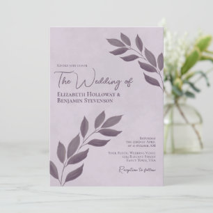 Wistful Leaves Elegant Modern Dusty Purple Wedding Einladung