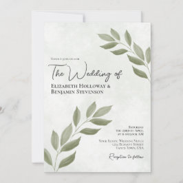 Wistful Leaves Elegant Modern Sage Green Wedding Einladung