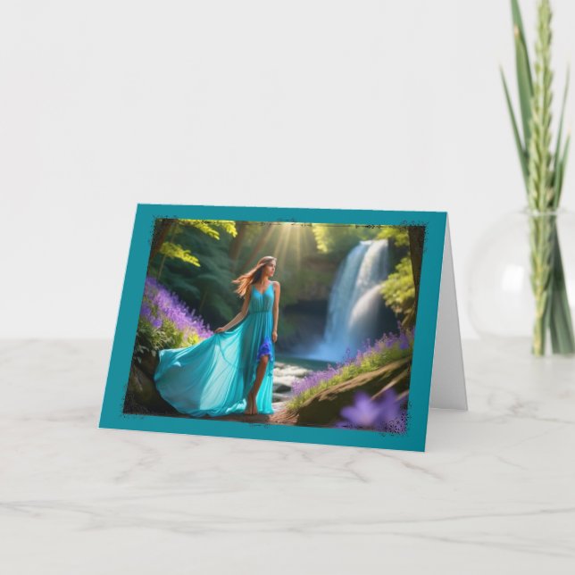 Wistful Waterfall Woman's Geburtstagskarte Karte (Vorderseite)