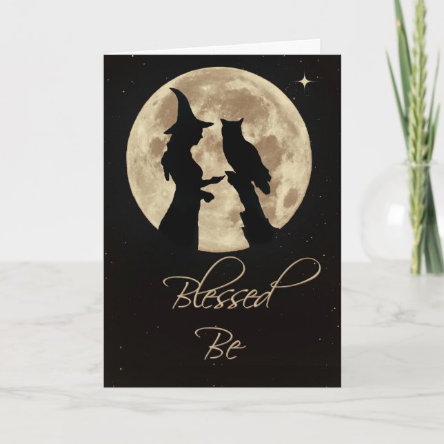 Witch and Owl Blessed Be Birthday Karte (Vorderseite)