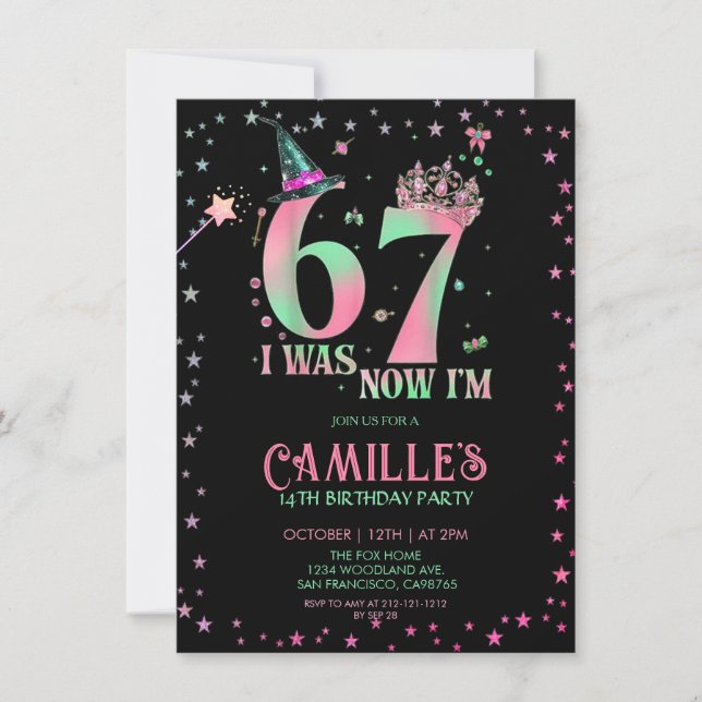  Witch Birthday I Was 6 Now I'm 7 Einladung (Vorderseite)