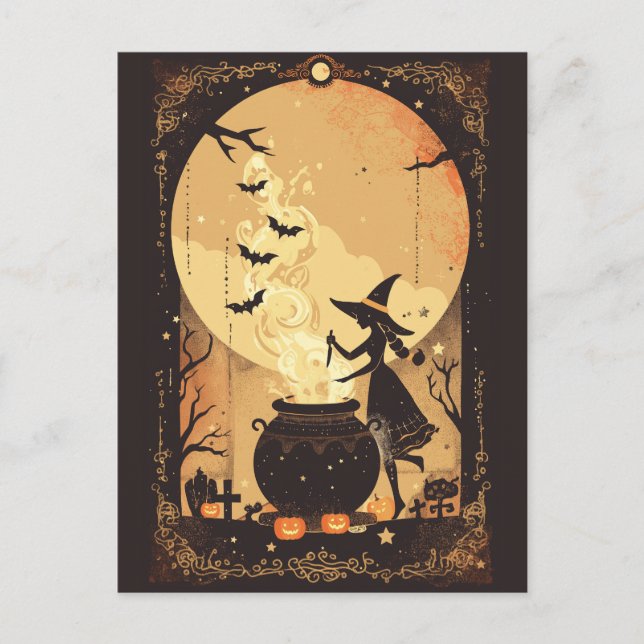 Witch Brewing Magic Under the Moon Postkarte (Vorderseite)