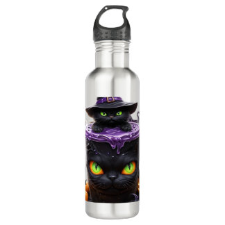 Witch Cat Halloween Latte  Creepy Cute Coffee with Edelstahlflasche