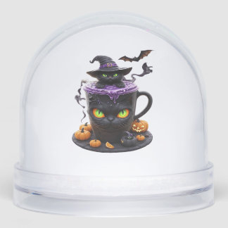 Witch Cat Halloween Latte  Creepy Cute Coffee with Schneekugeln