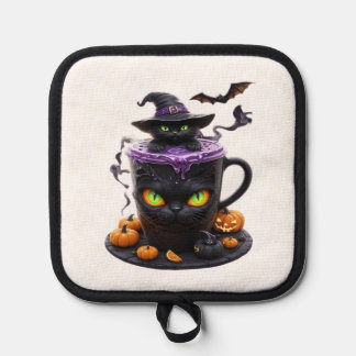 Witch Cat Halloween Latte  Creepy Cute Coffee with Topflappen