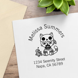 Witch Cat Voodoo Doll Arch Address Gummistempel