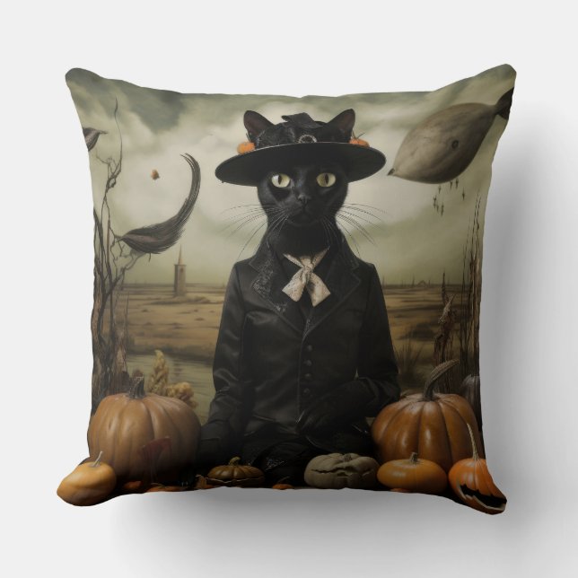 Witch Cat with Pumpkins  Kissen (Vorderseite)