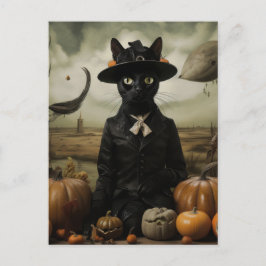 Witch Cat with Pumpkins  Postkarte
