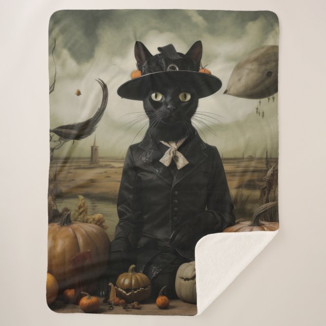Witch Cat with Pumpkins  Sherpadecke (Vorderseite)
