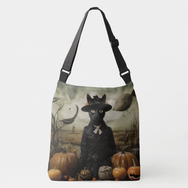 Witch Cat with Pumpkins  Tragetaschen Mit Langen Trägern (Vorderseite)