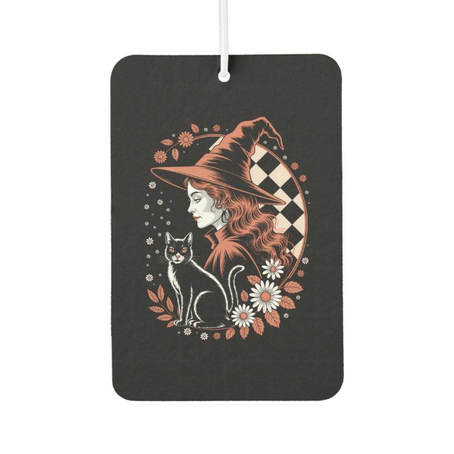 Witch Checkered Halloween Autolufterfrischer (Vorderseite)