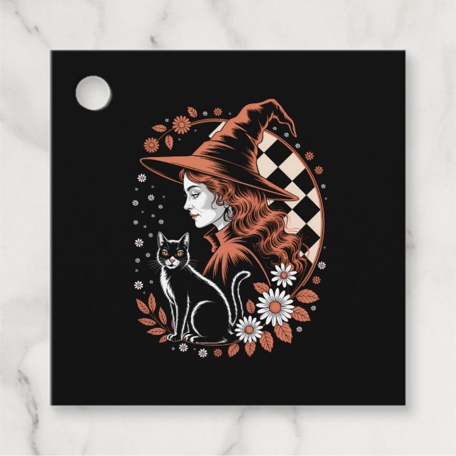 Witch Checkered Halloween Geschenkanhänger (Vorderseite)