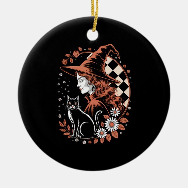 Witch Checkered Halloween Keramik Ornament (Vorne)