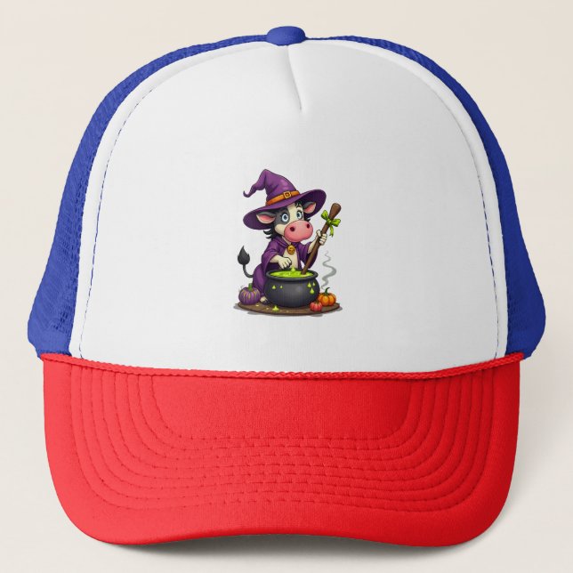Witch Cow Cauldron Brew Truckerkappe (Vorderseite)