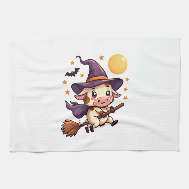 Witch Cow on a Broomstick Geschirrtuch (Horizontal)