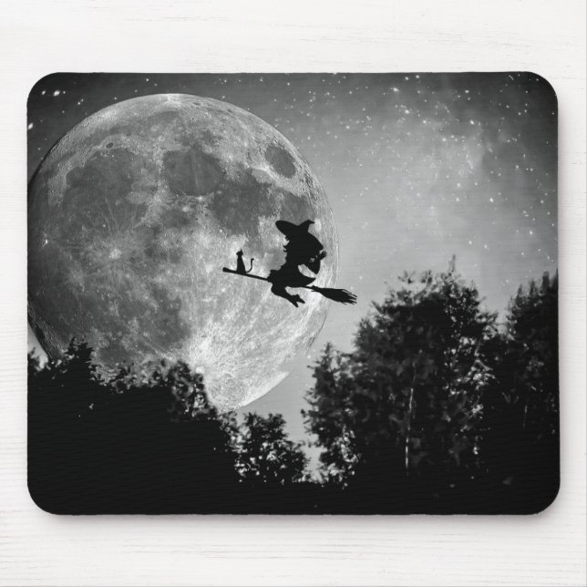 Witch flying on the broom with cat her mousepad (Vorne)