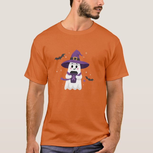 Witch Ghost Coffee Purple Ribbon Awareness T-Shirt (Vorderseite)