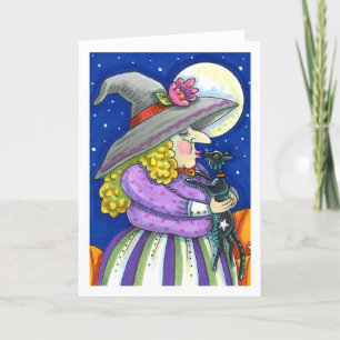 WITCH IST MIT KITTEN, SCHWARZ KISS VERSE KÜCHE. FEIERTAGSKARTE