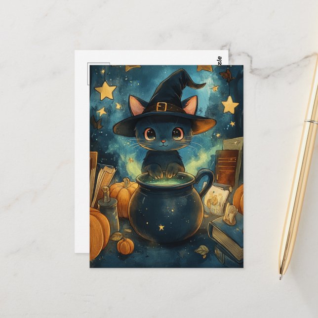 Witch Kitty  Postkarte (Vorderseite/Rückseite Beispiel)