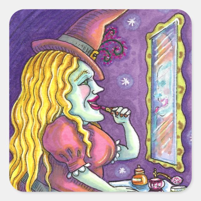 WITCH LIPSTICK, PERFUME & NAIL POLISH, FUNNY NIEDL QUADRATISCHER AUFKLEBER (Vorderseite)