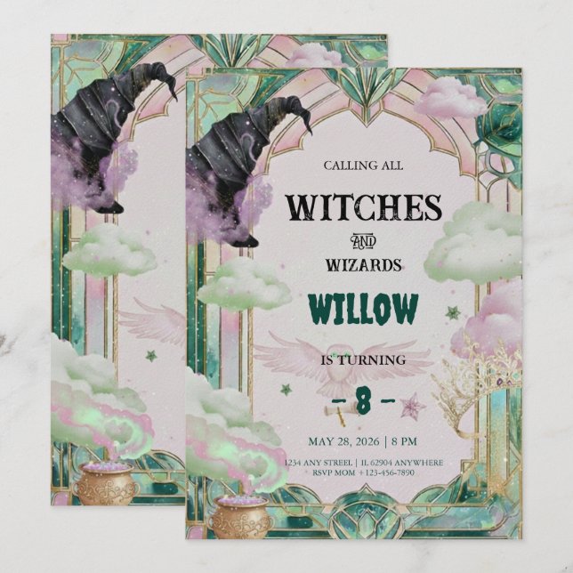 Witch Musical Birthday Invitation Magical Canva (Devant / Derrière)