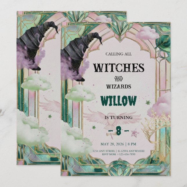 Witch Musical Birthday Invitation Magical Canva Einladung (Vorne/Hinten)