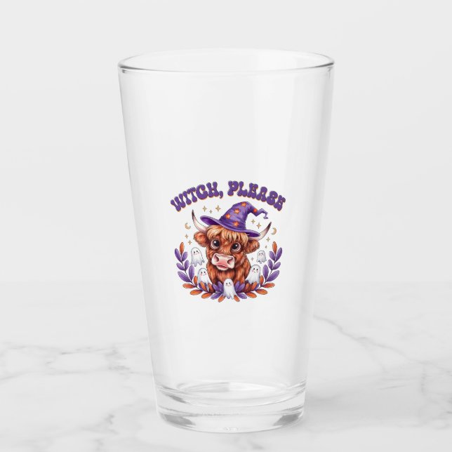 Witch Please Highland Cow Halloween Glas (Vorderseite)