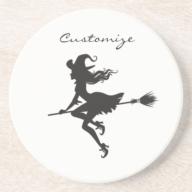 Witch Riding Broom Halloween Thunder_Cove Sandstein Untersetzer (Vorne)