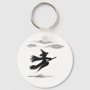 Witch Riding Her Broom Painted Design Schlüsselanhänger
