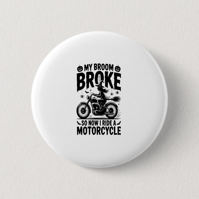 Witch Riding Motorcycle Halloween Button (Vorderseite)