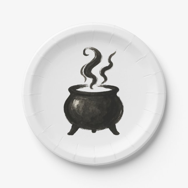 Witch’s Brew – Minimalist Halloween Cauldron on  Pappteller (Vorderseite)