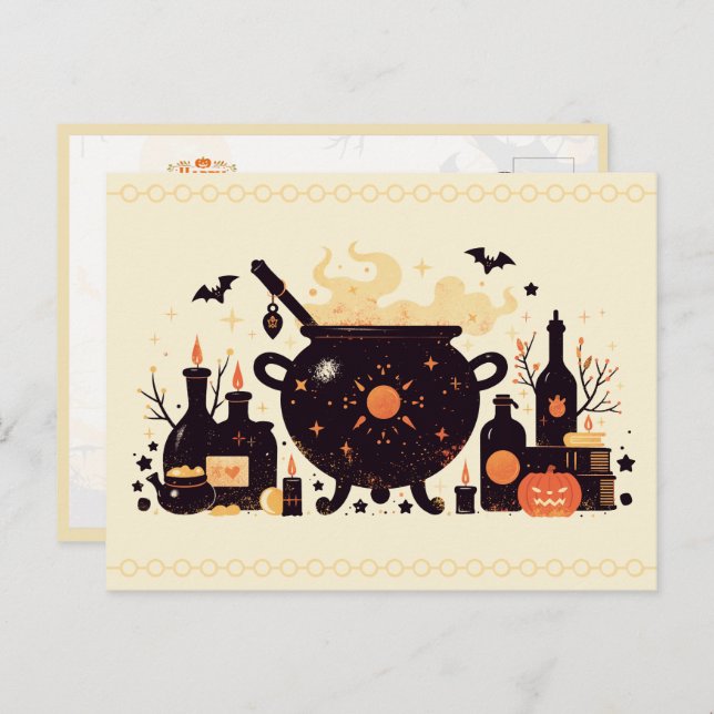 Witch’s Cauldron with Potions and Witchcraft Postkarte (Vorne/Hinten)