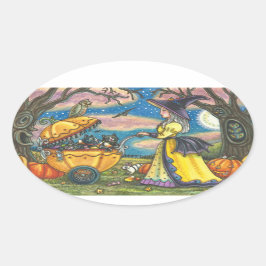 WITCH, SCHWARZE KATZKABEL-BUGGY-STICKERS-Oval Ovaler Aufkleber