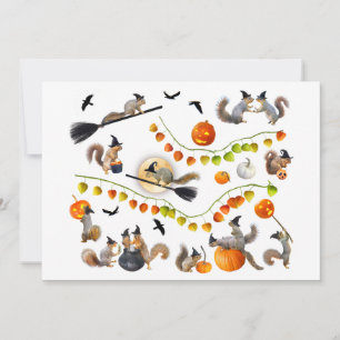 Witch Squirrels Halloween Party Invitation