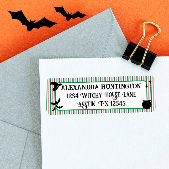 Witch Themed Pink & Green Halloween Return Address (Von Creator hochgeladen)