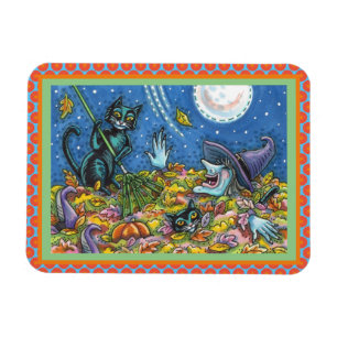 WITCH UND SCHWARZE KATZEN RAKING-BLÄTTER, FUNNY HA MAGNET