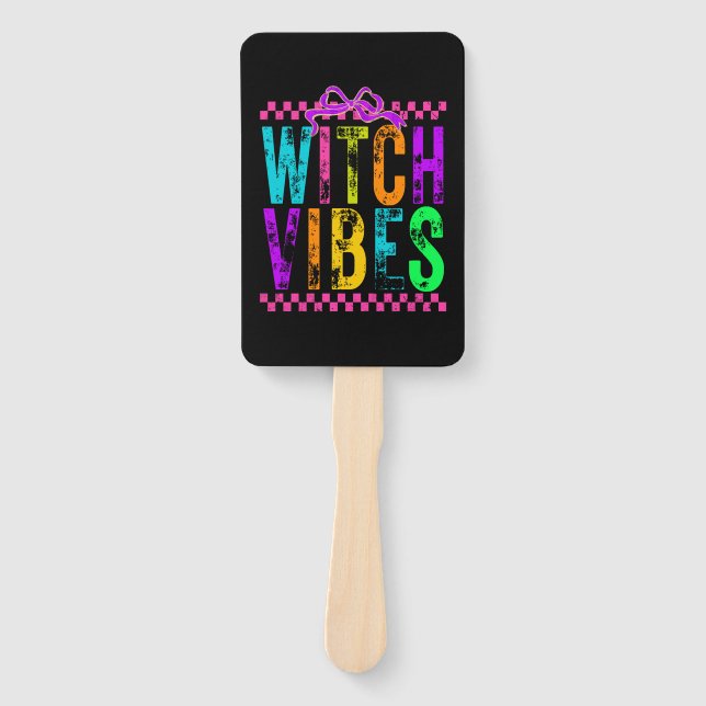 Witch Vibes Halloween Neon Checkered Bow Fächer (Vorderseite)