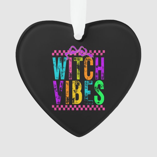 Witch Vibes Halloween Neon Checkered Bow Ornament (Vorderseite)