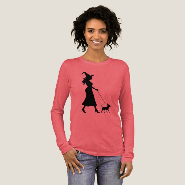 Witch Walking Chihuahua  Tri-Blend Shirt (Volle Vorderseite)