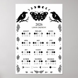 Witchcraft Moth Crow Celestial Lunar Moon Calendar Poster