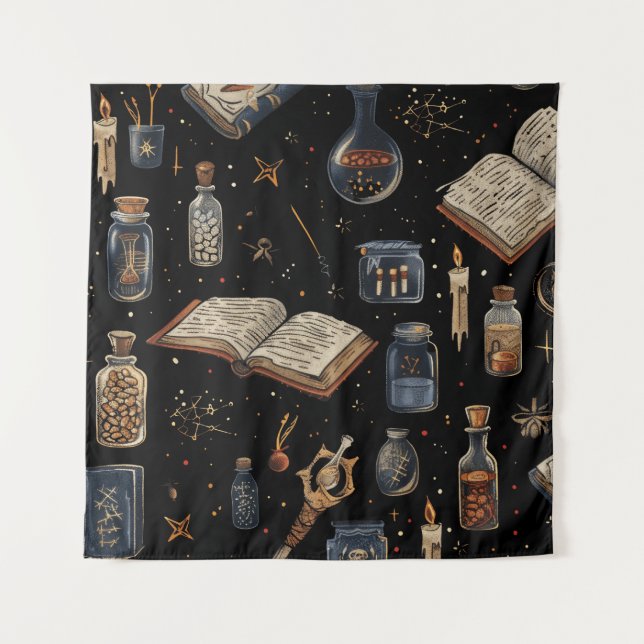 Witchcraft Potion Pattern – Halloween Magic Wandteppich (Vorderseite)