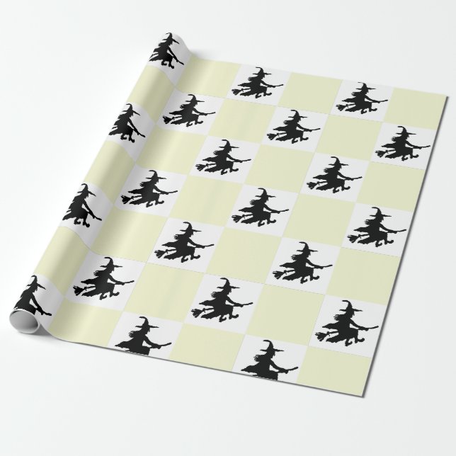 Witches on Yellow & White Checkered Wrapping Paper Geschenkpapier (Ungerollt)