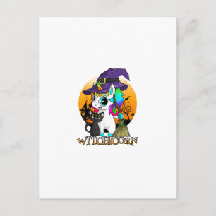 Witchicorn Einhorn Hexe Halloween Schwarze Katze O Postkarte