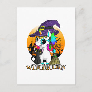 Witchicorn Einhorn Hexe Halloween Schwarze Katze O Postkarte