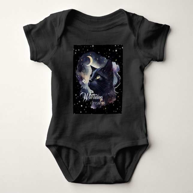 Witchling Dreams Black Cat and Stars Baby Strampler (Vorderseite)