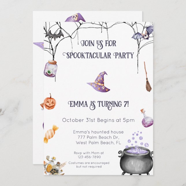Witchoktacular Halloween invitation Anniversaire (Devant / Derrière)