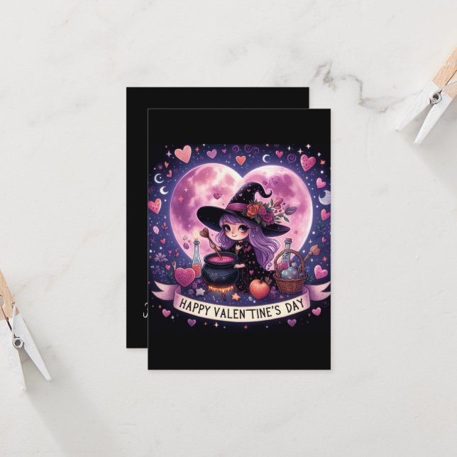 Witcht Heart Love Valentines Day Cartes magiques (Devant/Arrière en situation)