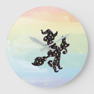 Witchy And Cat, Halloween Mood Große Wanduhr