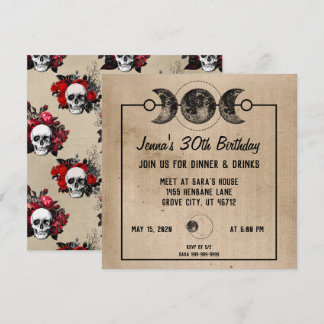 Witchy Birthday Einladungen Rose & Skulls Gothic