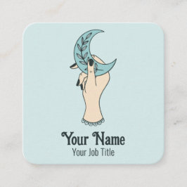 Witchy Blue Crescent Moon Business Card Quadratische Visitenkarte